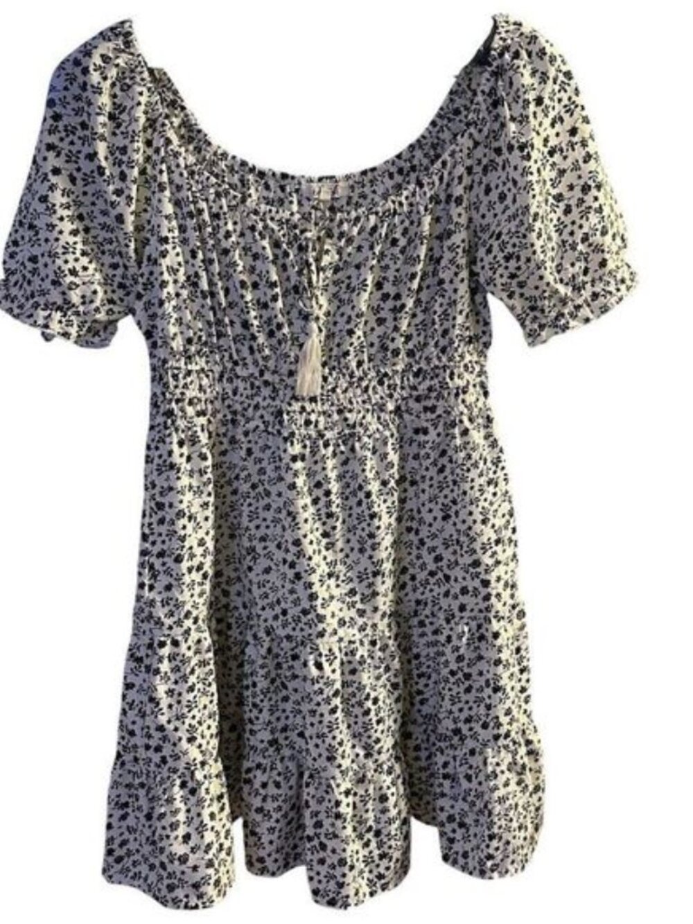 Blush Women's Floral Mini Dress White Short Sleeve Size L Casual